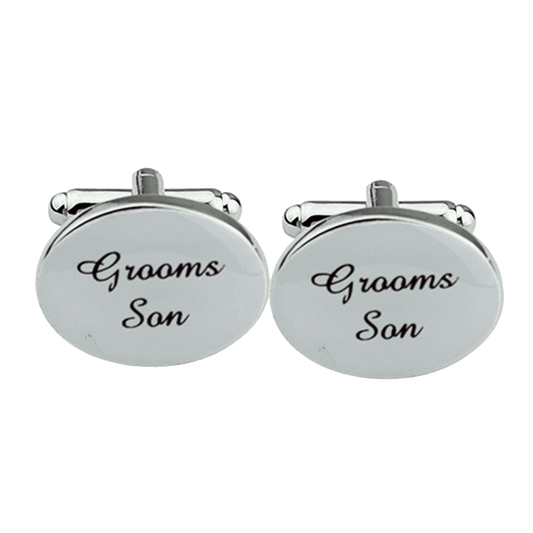 Pair Mens Silver Oval Wedding Cufflinks